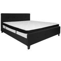 Flash Furniture HG-BMF-24-GG Tribeca King Size Tufted Upholstered Platform Bed in Black Fabric with Memory Foam Mattress